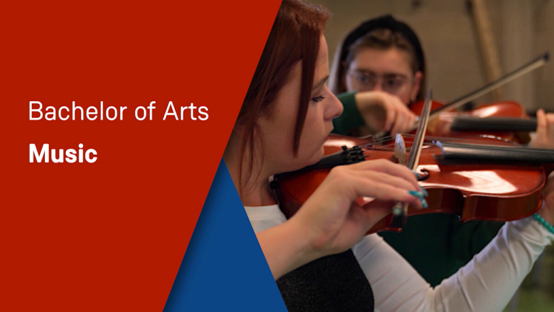 A female student is pictured playing a violin. 