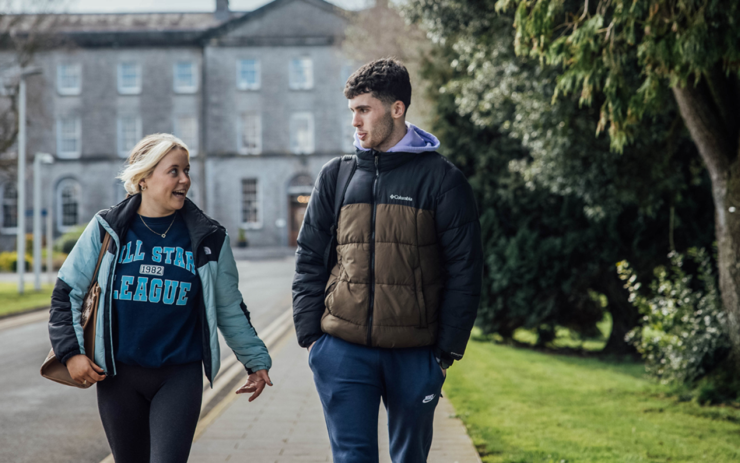 Two students walking away from St. Patrick's Campus, Thurles