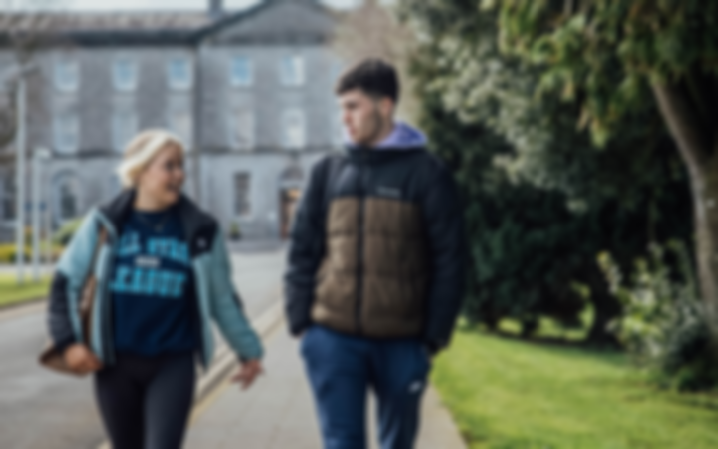 Two students walking away from St. Patrick's Campus, Thurles