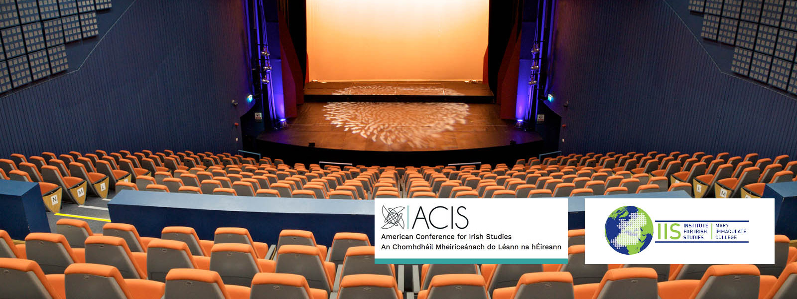 Limetree Theatre interior, MIC with ACIS and IIS logos overlayed.