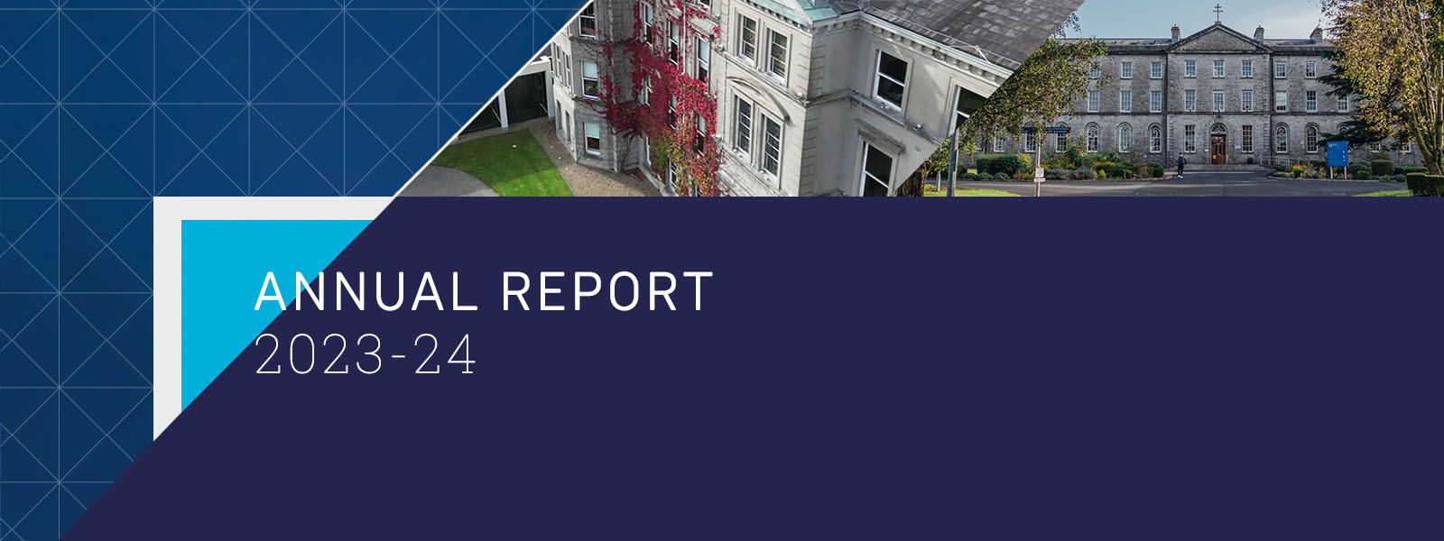 Graphic displaying the text Annual Report 2023-24 and images of MIC campuses