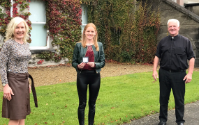 Dr Angela Canny, Aoife Nolan & Fr Wall standing socially distant outside the Foundation Building at MIC Limerick