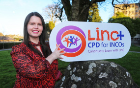 LINC National Coordinator Shirley Heaney pictured with the CPD for INCOs logo