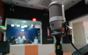 Radio microphone in front of studio
