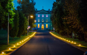 The main building of MIC Thurles illuminated by lights