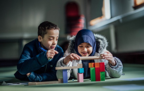 Two students playing at MIC as part of Engineers Week 2022