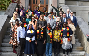 Ugandan teachers assembled and pictured with MIC Senior Management and members of the Department of Foreign Affairs