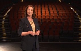 Katie Hannon pictured standing in front of the seats in the Lime Tree Theatre