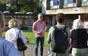 Man giving a guided walking tour