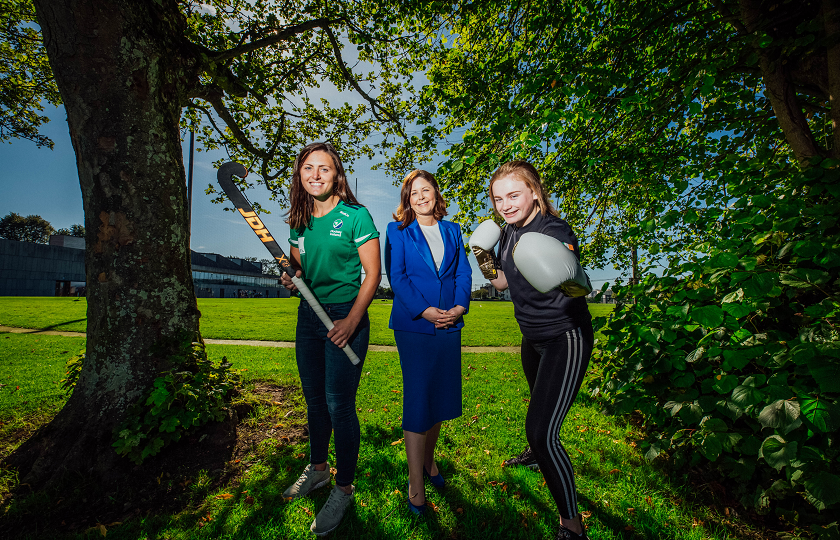 Pictured at the launch were Professor Niamh Hourigan, Vice-President Academic Affairs, MIC with MIC students Róisín Upton, international hockey player and Hayleigh Kiely, Irish kickboxing champion 2019 and world kickboxing champion 2018. 