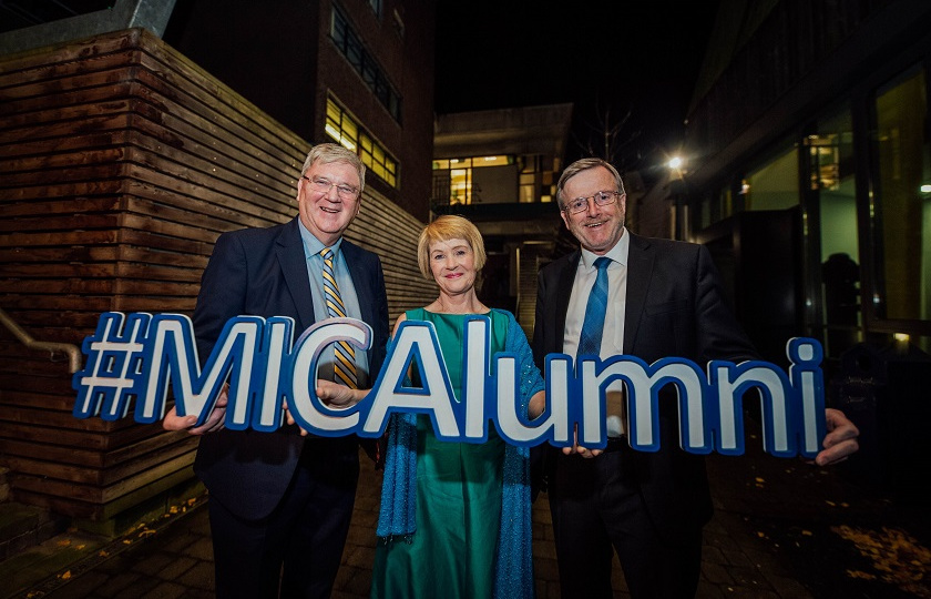 Pat McDonagh and Róisín Meaney pictured with Professer Eugene Wall at the MIC College Awards 2019