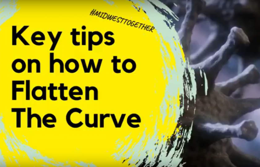Graphic explaining this video has key tips on how to flatten the curve