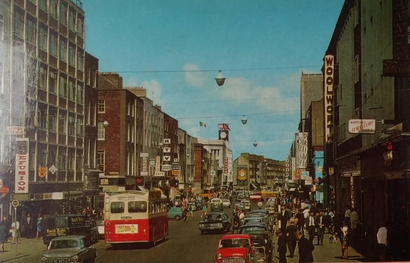 Colour image of a bustling Limerick City in the mid 20th Century