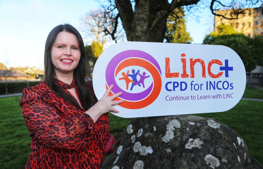 LINC National Coordinator Shirley Heaney pictured with the CPD for INCOs logo