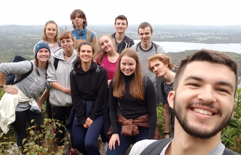 Florian Griffon in front of a group of his friends on the Erasmus programme