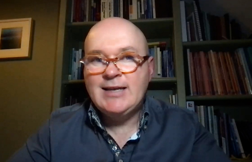 Dr TJ Ó Ceallaigh speaking at the live talk