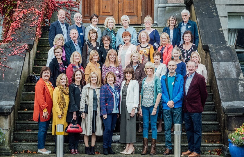 Class group pictured on the steps outside MIC Limerick Foundation Building at MIC Alumni Reunion 2019