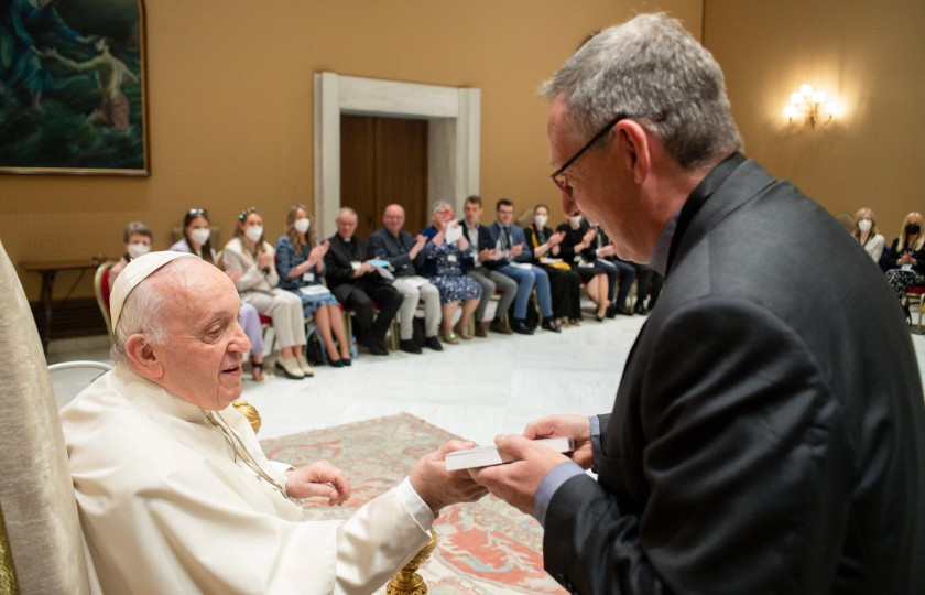 Professor Conway presents book to Pope Francis