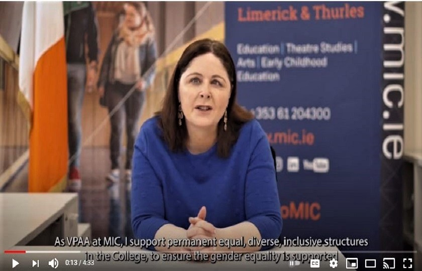 Screenshot of video where Prof. Niamh Hourigan VPAA at MIC is speaking about Athena SWAN.