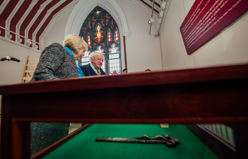 President Higgins and Sabina Higgins inspect the exhibition