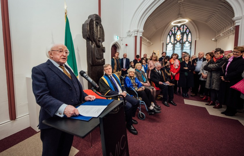 President Michael D. Higgins speaking at the launch of launch of Imogen Stuart solo exhibition at MIC Limerick. 