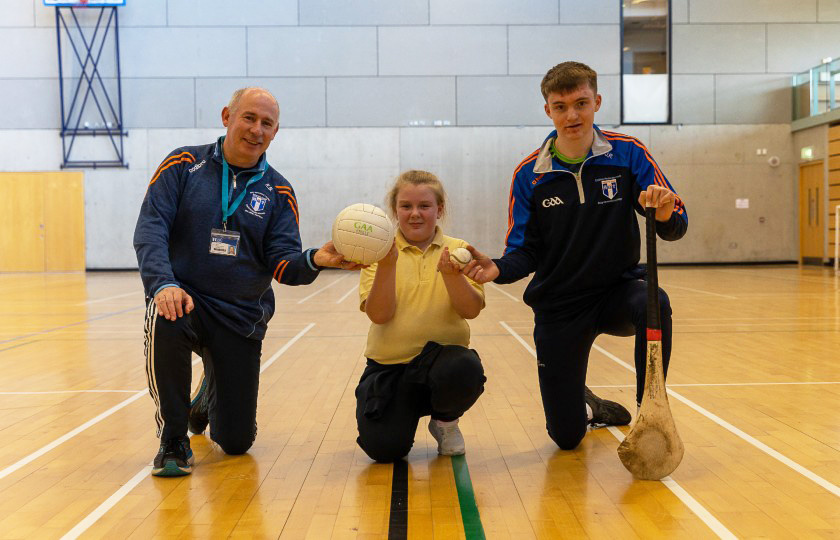 Pictured in MIC gym at the launch of the MIC Munster GAA Centre of Excellence in Child Coaching and Gaelic Games Promotion was Dr Richard Bowles, Lecturer in Physical Education at MIC, a 5th class student at Scoil Mhatháir Dé in Limerick and MIC student David Geary.