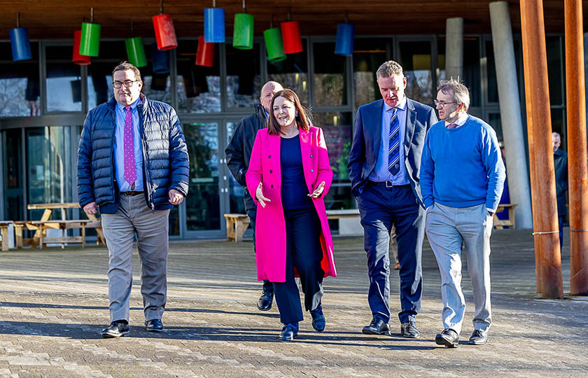 Professor Niamh Hourigan, Vice-President of Academic Affairs, MIC, with members of GAA outside Tara Building, MIC.