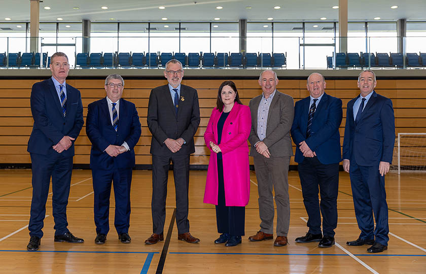 Professor Niamh Hourigan, Vice-President of Academic Affairs, MIC, Uachtarán CLG Larry McCarthy with members of GAA.