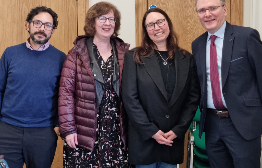 Spring 2023: Christine Ratzlaff after defending her PhD dissertation. Her supervisor, Dr Catherine Kavanagh; external examiner Prof Felix Ó Murchadha; and internal examiner Dr Daniel Vazquez. 