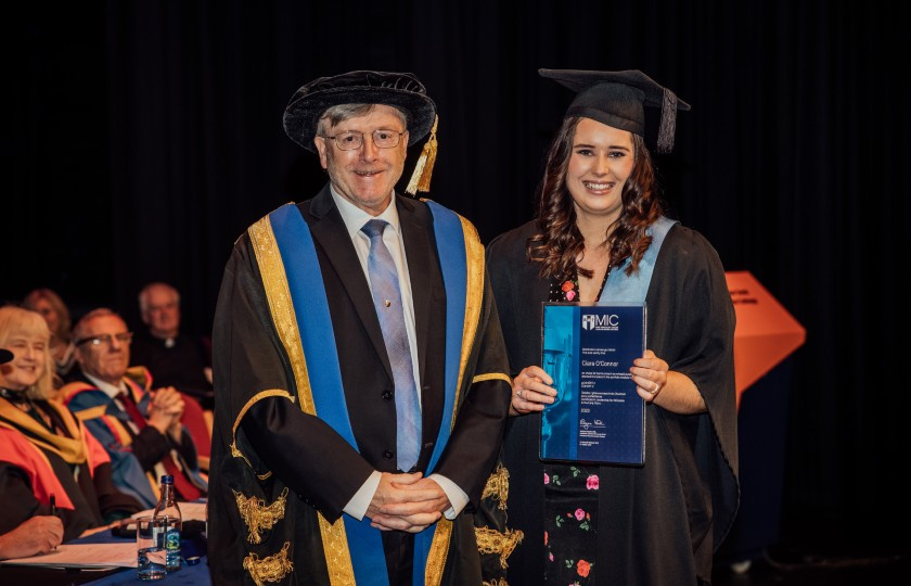 Ciara O'Connor, awarded Best LINC Portfolio Award (2), with Professor Eugene Wall, President of MIC