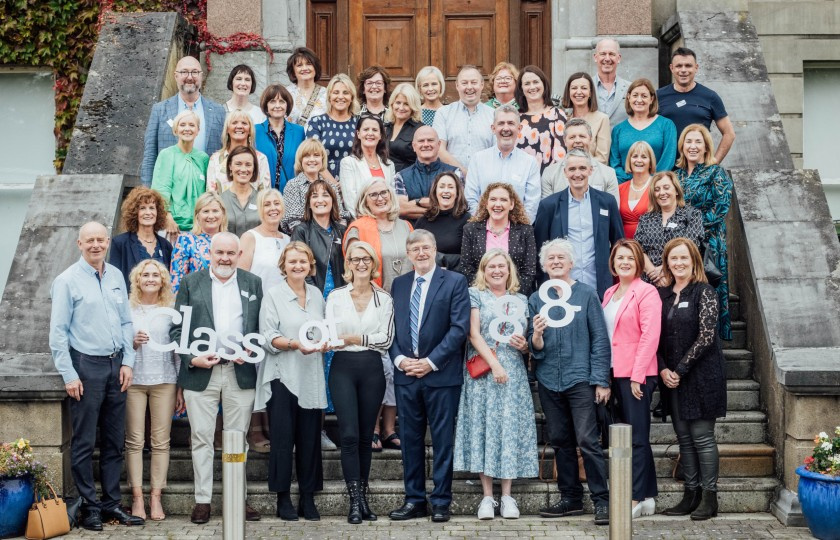 1988 class group pictured on the steps outside MIC Limerick Foundation Building at MIC Alumni Reunion 2023.