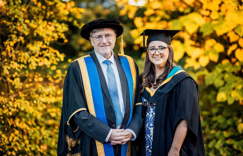 Professor Eugene Wall, President of MIC with Sarah Gillane, Bachelor of Arts graduate