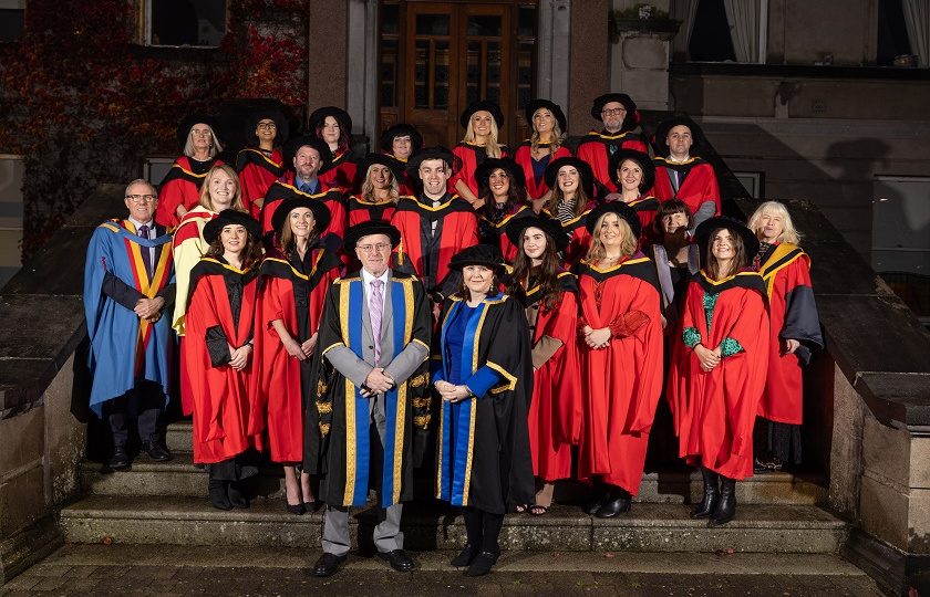 Mary Immaculate College Graduation 2023- PhD group photo on steps of MIC Foundation building