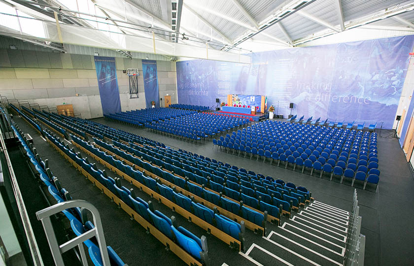 Interior of Tailteann building set up for graduation ceremony.