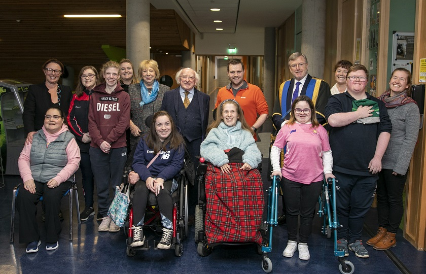 Certificate in General Learning and Personal Development (CGLPD) students, staff and community partners with President of Ireland, Michael D Higgins, Sabina Higgins and President of MIC, Professor Eugene Wall in 2022.