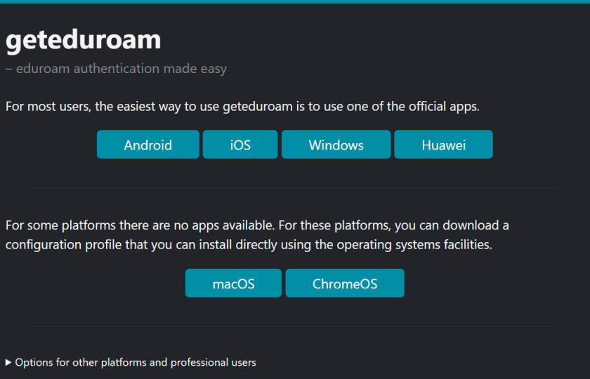 GetEduroam Landing Page