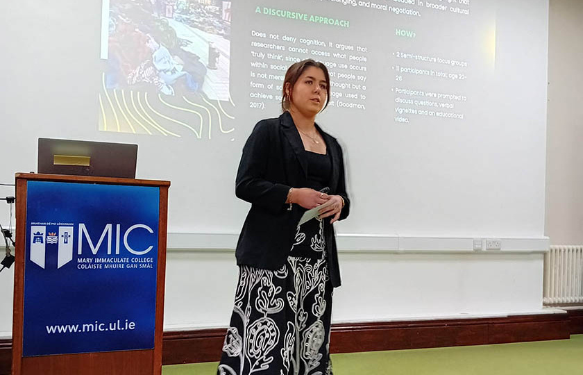 Psychology student presenting their research at MIC Limerick