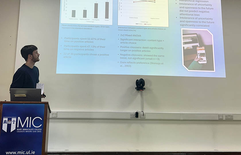 Psychology student presenting their research at MIC Limerick