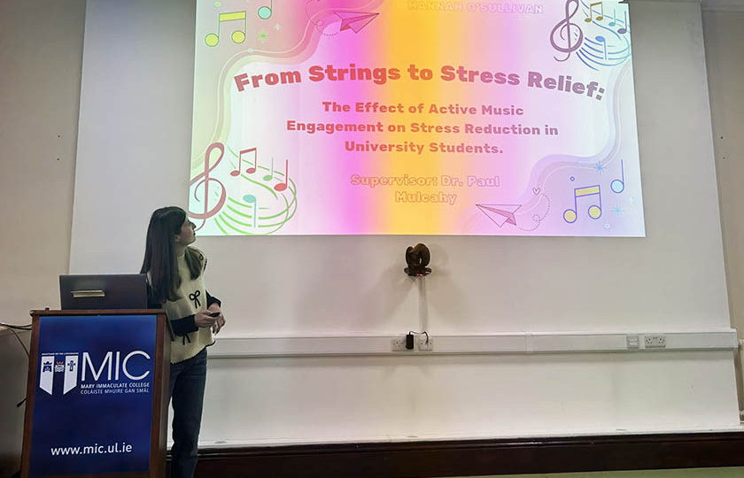 Psychology student presenting their research at MIC Limerick