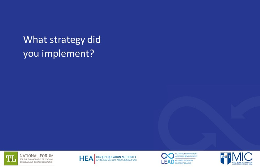 Video thumbnail with blue background and white text 'What strategy did you implement?'