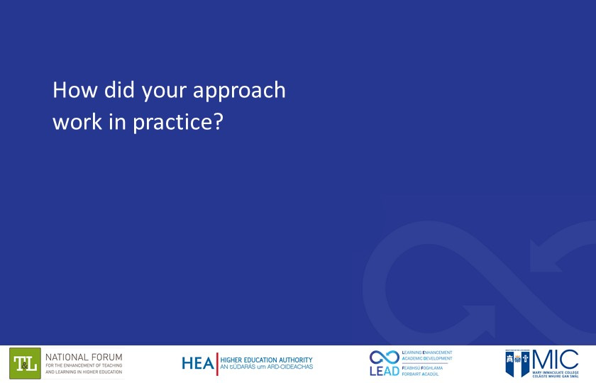 Video thumbnail with blue background and white text 'How did your approach work in practice?'
