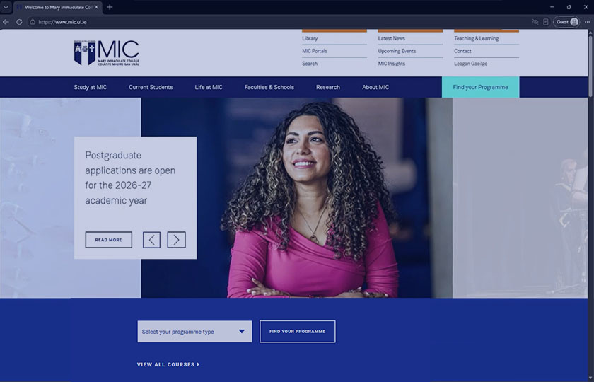 Screenshot for orientation video of MIC website homepage 