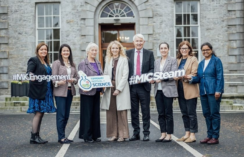 Michael Lowry TD alongside the MIC Enterprise & Community Engagement team and Dr Eanna Ni Lamhna