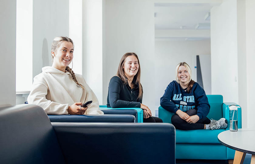 Three students in on-campus accommodation.